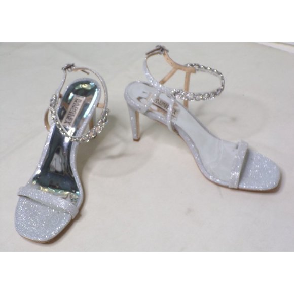 BADGLEY MISCHKA  Kai Rhinestone Chain Ankle Strap Sandal Shoes Heel 8 NEW - Picture 7 of 14